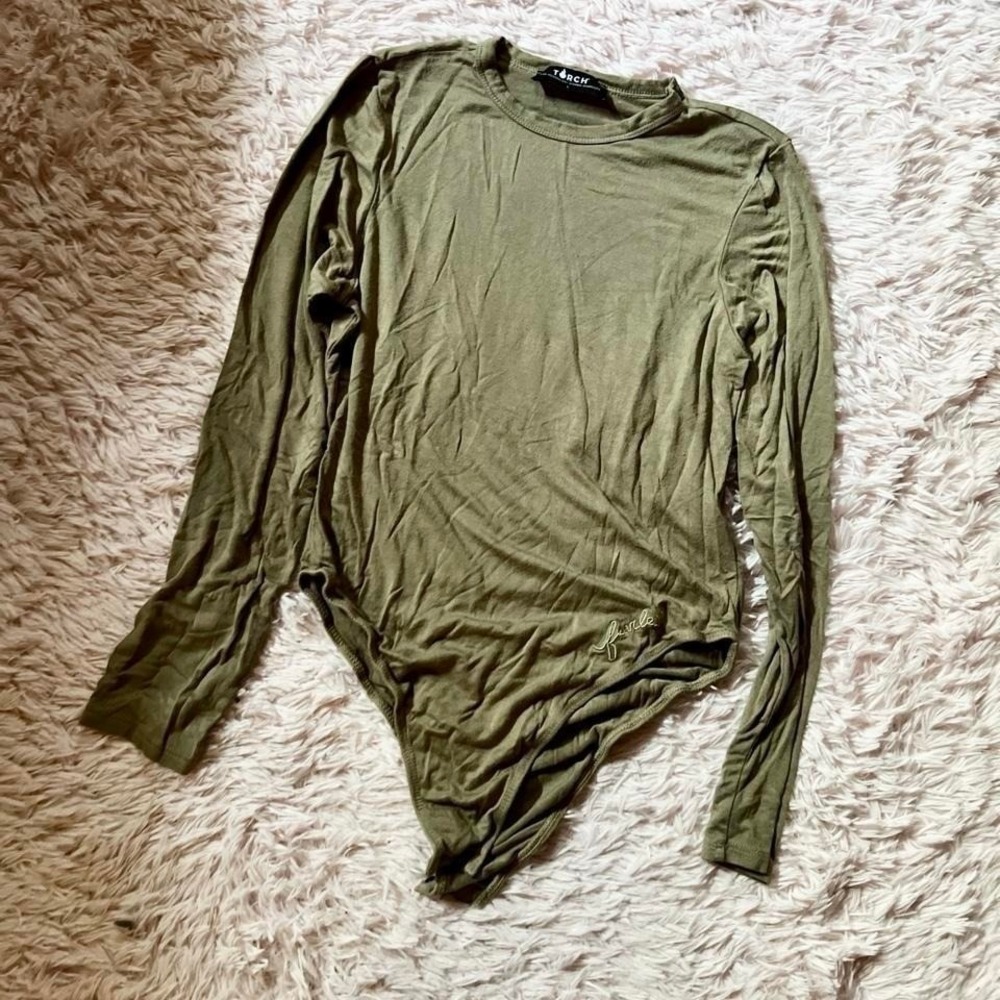 Olive Green Military Edgy Grunge Minimalist Warrior Bodysuit Womens L Fearless